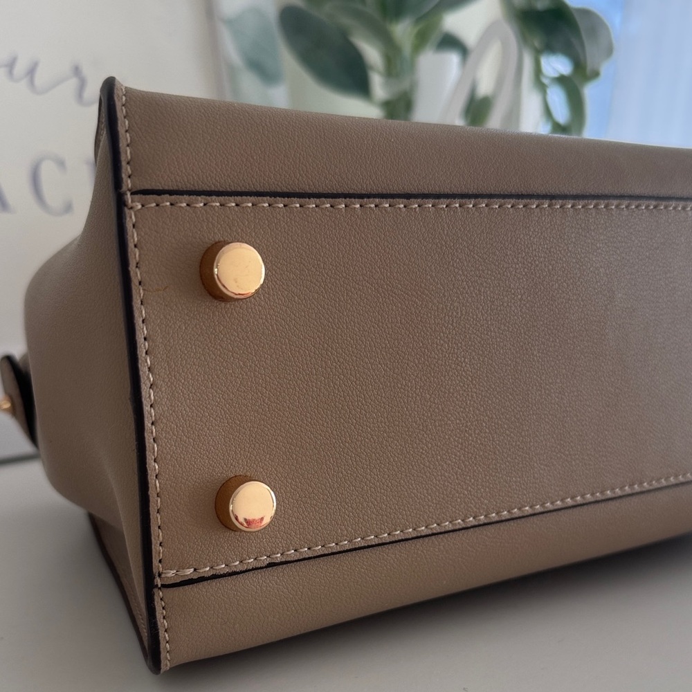 Taupe Structured Top-Handle Satchel with Gold Turn-Lock - Picture 9 of 16